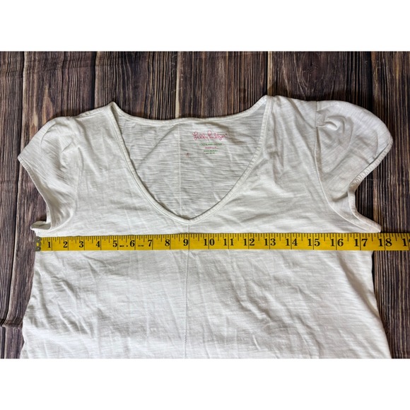Lilly Pulitzer T Shirt Womens M White Pima Cotton Ruffle Hem V Neck Casual - Picture 5 of 12